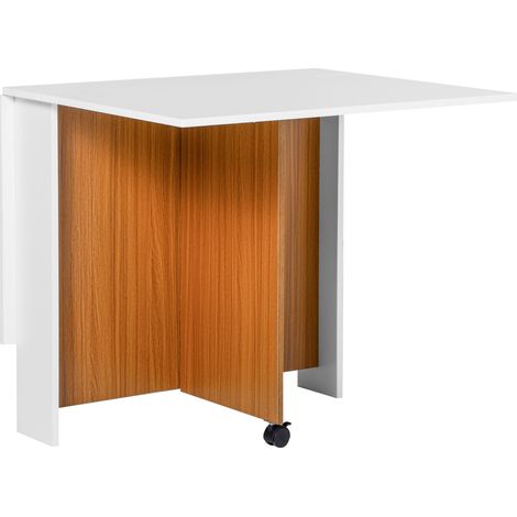 Mesa plegable móvil con ruedas, tablero abatible y acabado blanco y roble, 120 x 80 x 73 cm, HOMVRA (1/5)