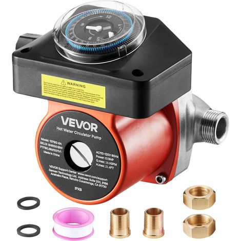 VEVOR Pompa di Ricircolo dellAcqua Calda, Kit Pompa di Ricircolo Istantanea da 38 L/min, Sistema di Circolazione con Timer, 100 W CA 220-240 V, Connettore da G3/4 a G1/2, per Caldaia Solare