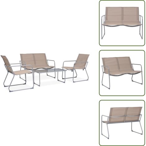 Salon de jardin 4 pcs Tissu et acier Taupe - Salon De Jardin - Mobilier De Jardin - Set De Jardin - Table Basse - Chaises De Jardin