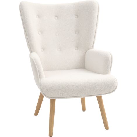 Lounge-Sessel aus Schlingenstoff, gepolstert und bezogen, mit Holzbeinen, 71 x 74 x 96 cm, beige