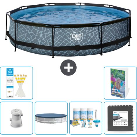 Exit Pool Rund - Steinoptik - 360x76 cm - 7-teilig S238