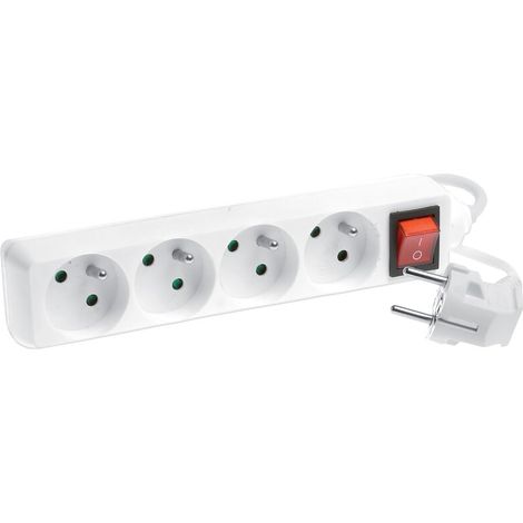 Bloc 4 prises Borneo 2 pôles+terre blanc avec interrupteur cordon 3G1.5² - 1.5m - EUR'OHM