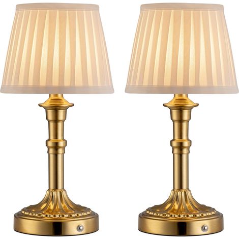 Lot de 2 lampes de table sans fil – Abat-jour en tissu – Intensité variable tactile – 5W 2700K lumière chaude – Design rétro-moderne – 33 cm bronze