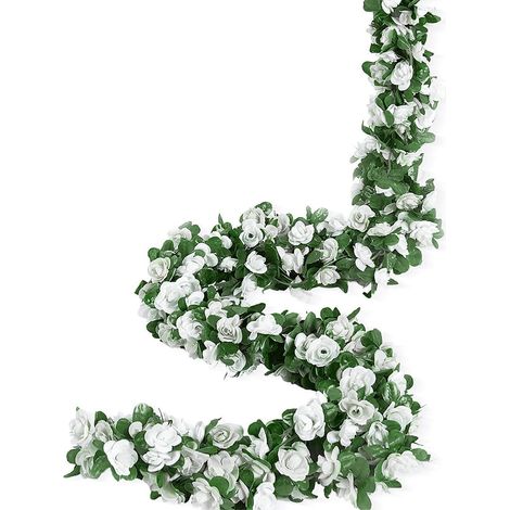 5 Stück Künstliche Rosengirlande 2,45M Weiß Blumenranke Hängend Deko für Innen & Außen (1/5)