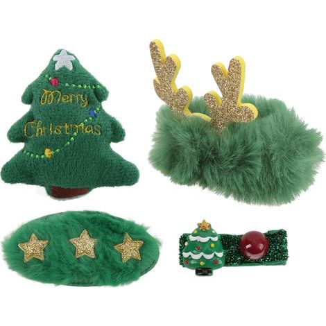 Niedliche grüne Weihnachtshaarspange, elegante Haarspange mit Brosche und Gummiband, Geschenkidee für festliche Haardekoration (1/5)