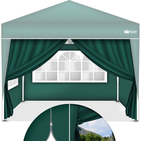 tillvex® 4X Seitenwand grün für Pavillon 3x3m & 3x6m Faltpavillon Seitenteile wasserabweisend Seitenfenster & Reißverschluss Seitenwände für Gartenzelt Partyzelt