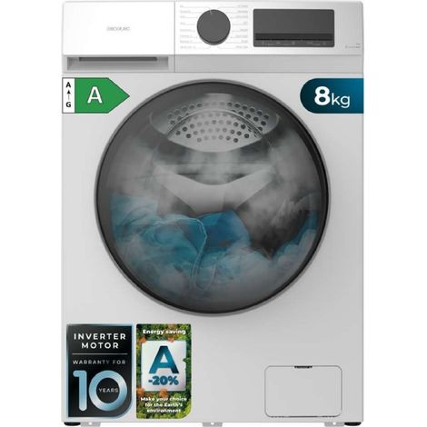 Cecotec Lavadora Carga Frontal 8Kg Bolero DressCode 8450 Inverter, 1400 rpm, 16 programas, Clase A-20%, Motor Inverter Plus