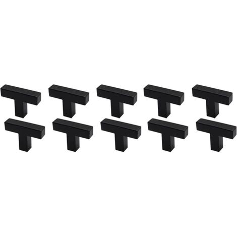 Set mit 10 quadratischen, einlochigen, 50 mm langen, schwarzen Edelstahl-Küchenschrankgriffen (1/5)