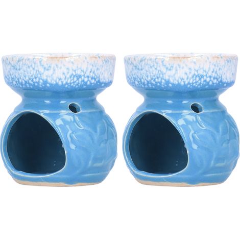 Bruleur d'huiles essentielles en céramique bleue, 2 pièces, diffuseur d'arômes décoratif, encensoir pour maison, poêle de parfum. (1/5)