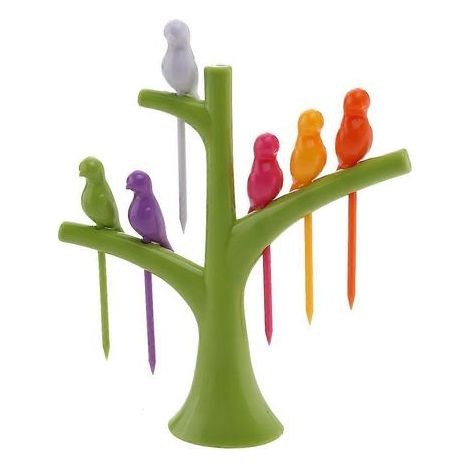 Fourchette à fruits en plastique en forme d'arbre et d'oiseau (verte)-16.50X14.00X3.50CM-Green (1/3)
