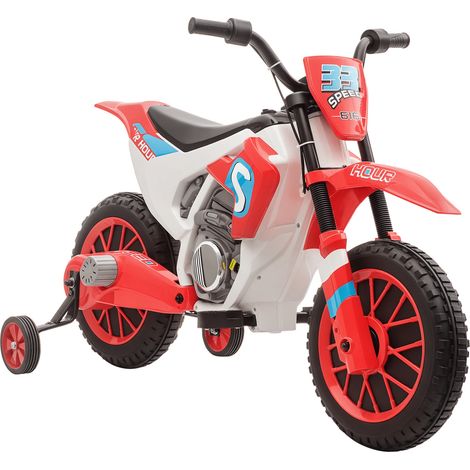 12V Kids Electric Motorcycle Ride-On, with Training Wheels, for Ages 3-6 Years - Red
