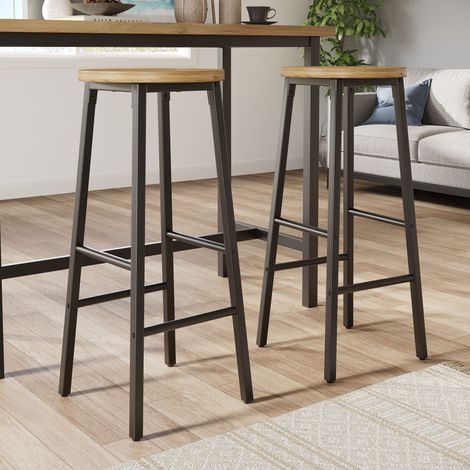 DESMIU Tabouret de Bar Lot de 2 avec Double Repose-pieds et Pieds Réglables Assise en Métal Noir 70 cm (1/5)