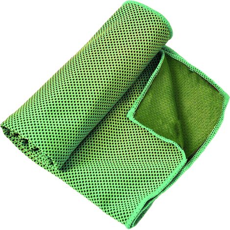 Serviette rafraîchissante pliable et portable en microfibre, absorbant la transpiration, idéale pour le sport, les voyages et le yoga. Vert fluorescent. (1/5)