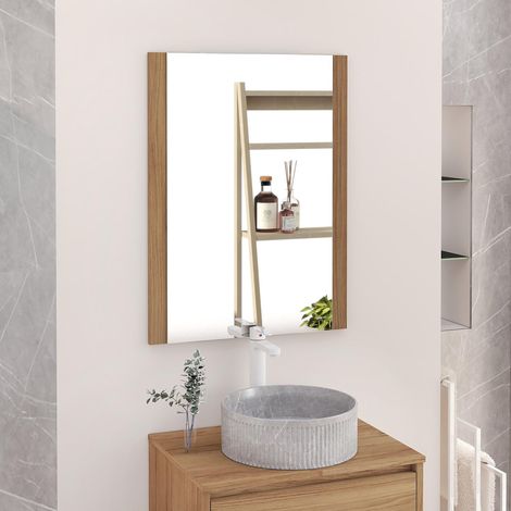 Miroir de Salle de Bain, Miroir latéral en Bois, Option avec et sans LED. Styles Qui s'adaptent à la Salle de Bain ou à n'importe Quelle pièce de la Maison. 60 x 80 cm latéral en Bois Teck (1/5)