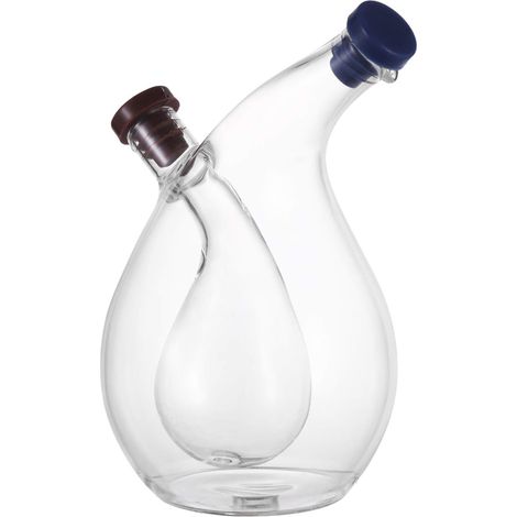 Distributeur d'huile et de vinaigre en verre transparent - Fournitures de cuisine - Pour huile et vinaigre - 2 en 1 - Un bel ajout à tout ensemble de cuisine et de vaisselle (1/5)