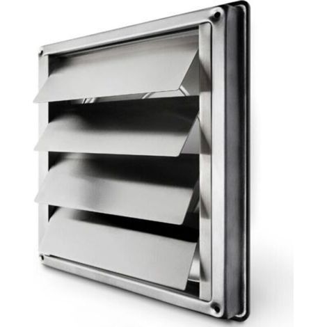Grille de ventilation inox 150mm – Clapet anti-retour à lamelles mobiles – Résistant aux intempéries – Dimensions 184x184mm (1/4)