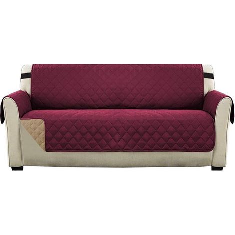 Fundas para sofá, funda protectora acolchada reversible para muebles, fundas para sofás de 3 plazas con correa elástica de 5 cm, lavable a máquina (rojo vino). (1/5)