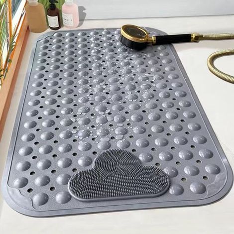 Tappetino antiscivolo per doccia con ventose per un piacevole massaggio, lavabile in lavatrice, resistente a muffa e umidità, per cucina/bagno, 40 x 70 cm, grigio (1/5)