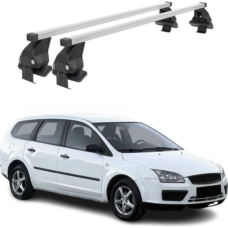 OMAC Dachträger Querträger Stahl für Ford Focus II SW 2004-2010 – Abschließbar – City-Crash-getestet – DIN 75302:2019 – ISO/PAS 11154:2006 – Max. 50 kg Silber (1/5)