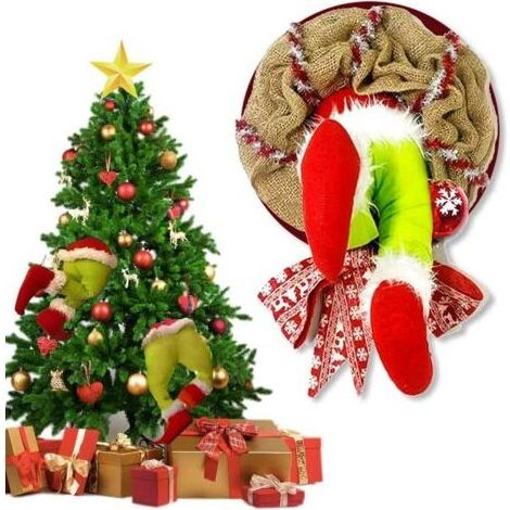 Grinch Decoration Noel,Couronne de Noel Porte Exterieur,Guirlande Sapin The Grinch,Couronne de Noel-Peluche-À Utiliser sur Les Cheminées,Les Murs,Les Fenêtres et Les Décorations de Sapin de Noël (1/5)