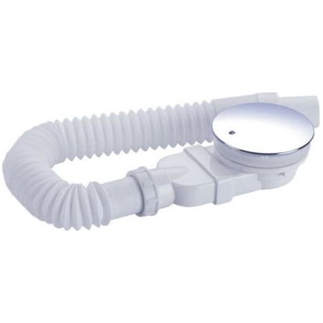 Pair ZVD-Bonde de douche 90 mm, extra plat, trou de vidange pour bac de douche, siphon avec système anti-odeurs, tamis à cheveux, tuyau flexible, couvercle chromé,blanc, une pièce (1/4)