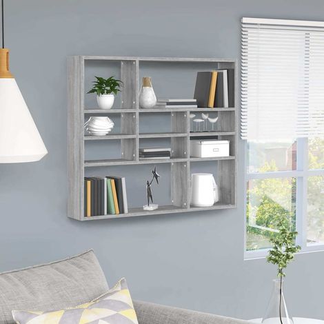 vidaXL Wall Shelf Grey Sonoma 90x16x78 cm Engineered Wood (1/5)