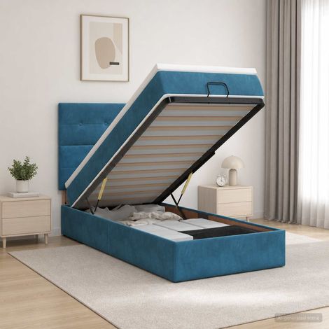 vidaXL Cama otomana con colchón Azul Oscuro 80 x 200 cm Terciopelo (1/5)