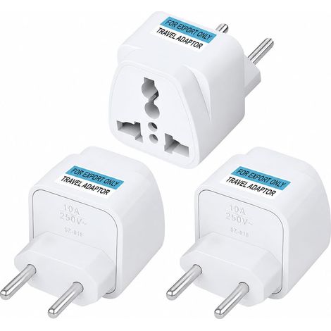 3 Pièces Adaptateur de Voyage Universel, Adaptateur Prise 10A, Chargeur AC Détachable Euro EU Plug, Tête de Canard, Blanc (1/5)