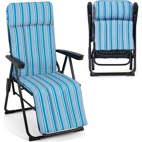 Bain de Soleil, Chaise Longue Pliante de Jardin avec Coussin Rembourré, Dossier Réglable 6 Positions, Accoudoirs Ergonomiques, Charge 150 kg (1/5)