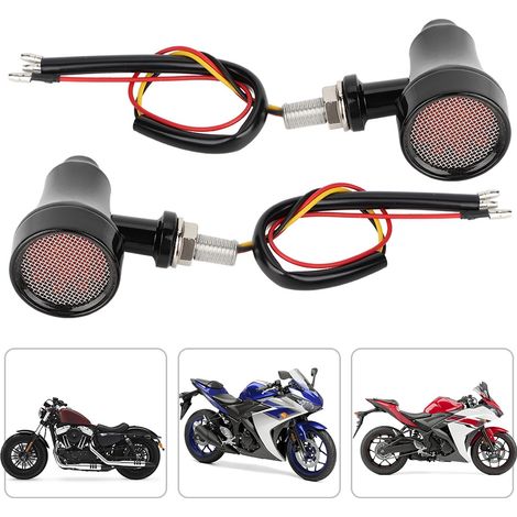 Clignotant Moto Rétro en Métal Noir, Feu Stop LED à Grille, Lampe Flash Universelle (1/4)