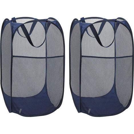 Laundry Hamper [Set of 2] Collapsible Mesh Laundry Hampers, Collapsible Laundry Hamper with Handle, Blue (1/5)