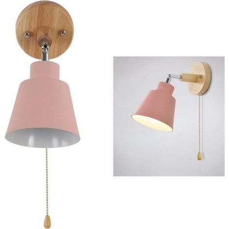 Applique Murale - Macaron - Abat-jour Rose - Bois d'Hévéa - Intérieur (1/4)