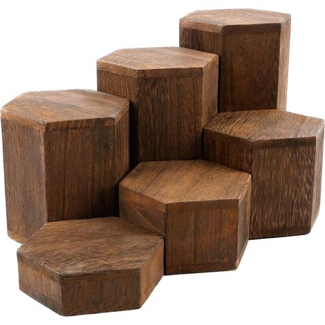 Socle en bois, 6 présentoirs hexagonaux pour bijoux, parfums, (1/5)