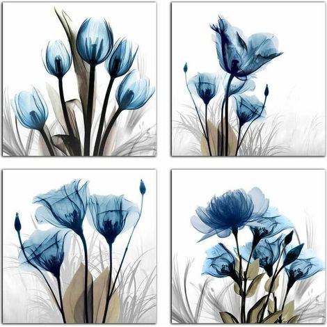 royaluxe -Impression sur Toile en 4 pièces Tableau Décoration Murale 30 x 30 cm Peinture de Modèle d'art Décorative en pour la Maison Salon Chambre Cuisine Bureau - (Tulipe) (1/5)