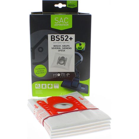 Sacs microfibres adaptable par 4 HEBS52+ pour Aspirateur BOSCH, HANSEATIC, SELECLINE, SEVERIN, SIEMENS, UFESA , DINO ULTRA, MOVEON MINI, SPHERA 1800W NOIR