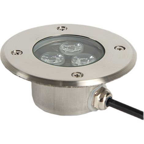 Spot LED encastrable extérieur très fin 3W, IP68 étanche, corps inox, pour terrasse, allée, jardin, parc, éclairage sol discret. (1/5)