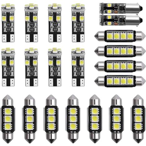 Ampoules LED Mini d'intérieur Kit d'éclairage de plaque d'immatriculation voiture 6000-8000K 12V 21 pièces blanches