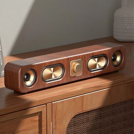 Soundbar wireless in stile retrò con due subwoofer da 2 pollici e altoparlante Bluetooth. Ideale per la scrivania. (1/5)
