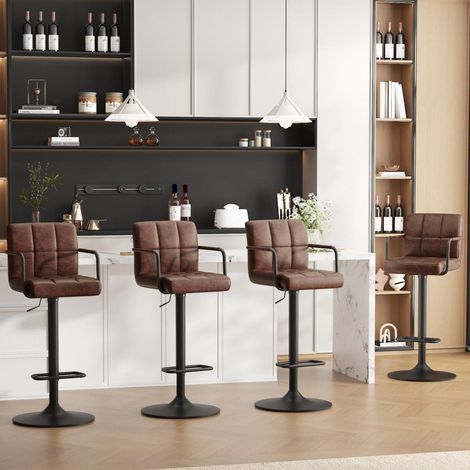 Barhocker 4er Set, höhenverstellbar, drehbar, dunkelbraun (1/5)