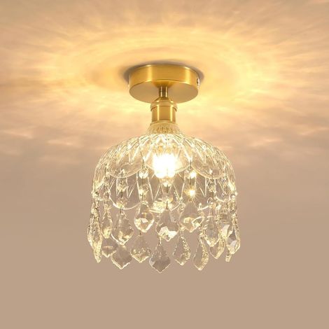 Lustre Plafonnier en Cristal, E14 Moderne Lampe de Plafond Doré (1/5)