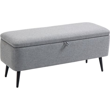 Banco cofre gris acolchado efecto lino, capacidad de carga 150 kg. Medidas 101 × 38,5 × 44,5 cm para usos versátiles (1/5)