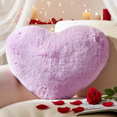1 Coussin Coeur, Tissu Imitation Lapin, Remplissage Coton PP, Décoration Canapé, Chambre Ado (1/5)