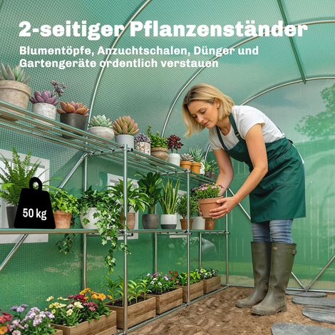 Serre aluminium 2,7x2x2 m avec étagères, toit enroulable, porte zippée, 6 fenêtres filet, poteaux renforcés (1/4)