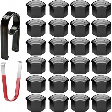 24pcs Capuchon d'écrou de Roue 17mm Capuchons d'écrou de Boulon de Roue, Cache-écrous de Pneu hexagonaux avec Ensemble d'outils de démontage pour Voitures (Noir) (1/5)