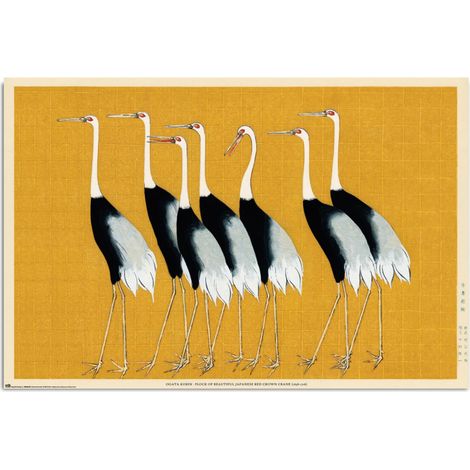 Poster Flock Of Beautiful Japanese Red Crown Crane By O Korin 61x91.5cm. (1/2)