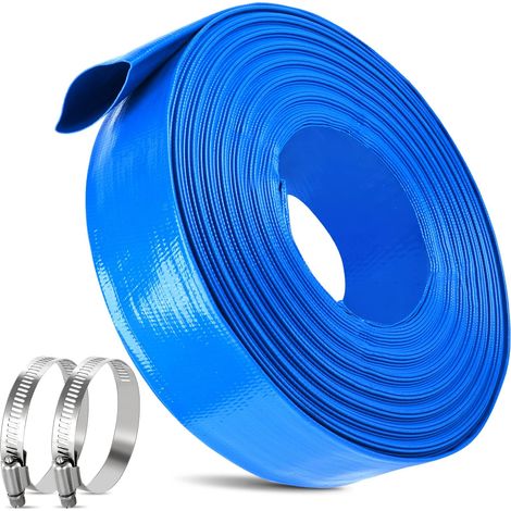 Tuyau de contre-lavage pour piscine, tuyau d'évacuation de 5 cm x 5 m avec 2 colliers de serrage, tuyau plat en PVC robuste pour drainage, transfert d'eau, pompe de relevage et filtre de piscine. (1/4)