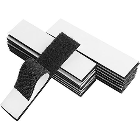 12 cintas adhesivas negras de doble cara con velcro, 30x100 mm, adhesivo fuerte, resistentes al agua, para paredes, suelos y puertas. (1/5)