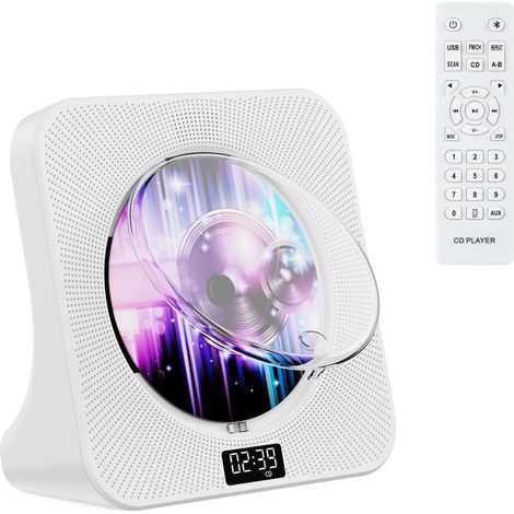 Lecteur CD Bluetooth portable HiFi avec haut-parleurs USB et prise casque, double haut-parleur multifonction pour la maison