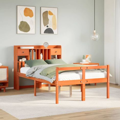 Cama con estantería sin colchón madera maciza marrón 135x190cm vidaXL (1/5)