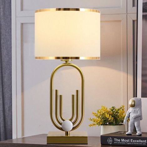 Lampe de chevet élégante à monture dorée blanche, lampe de table en métal, veilleuse, convient pour bureau, salon, H48cm (lumière chaude) (1/5)